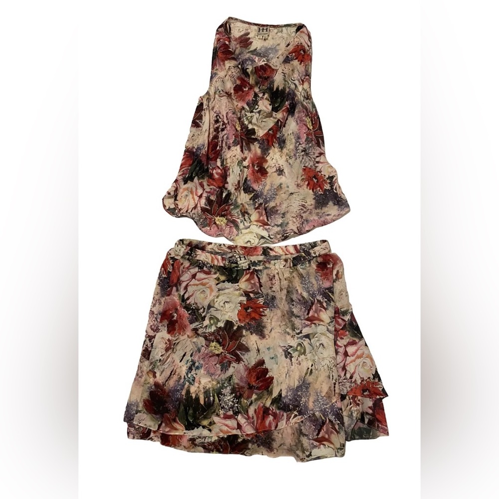 Haute hippie silk floral mini skirt size XS and matching top size S